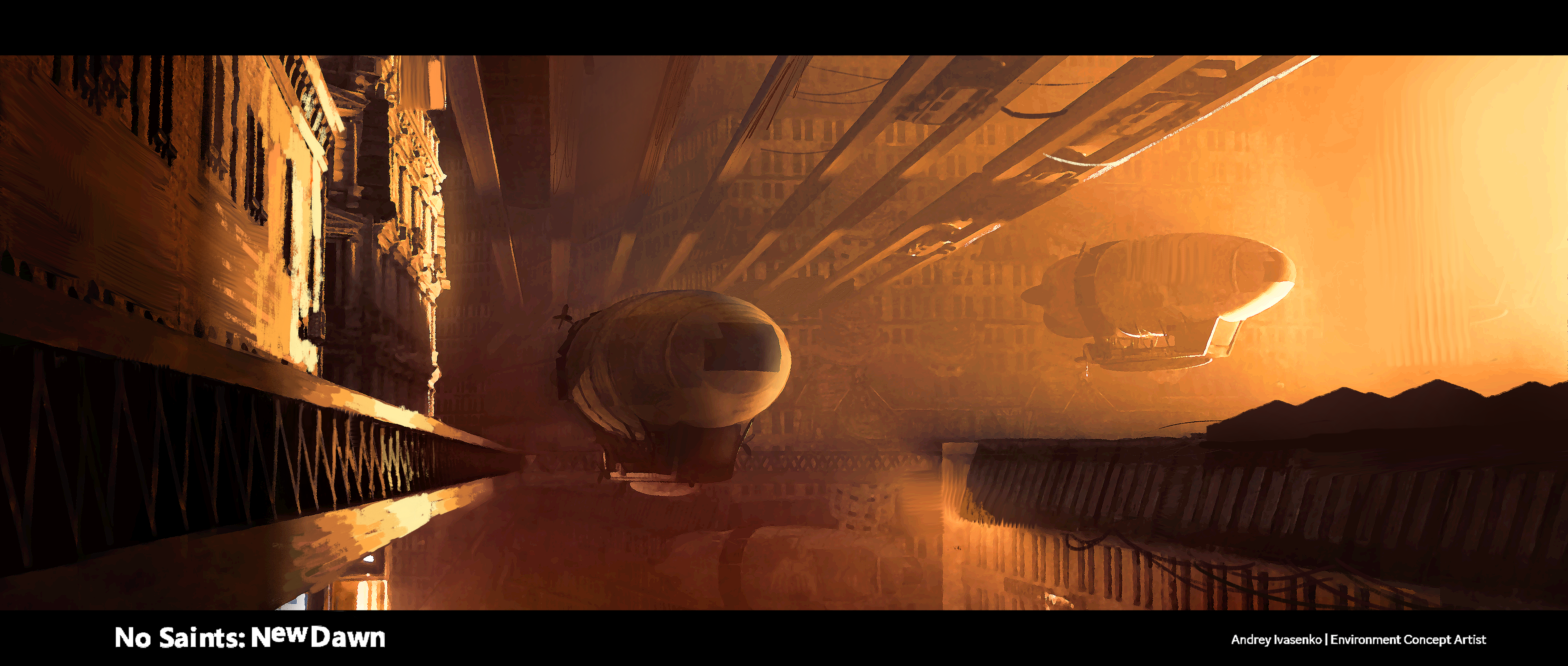 Airships in amber haze